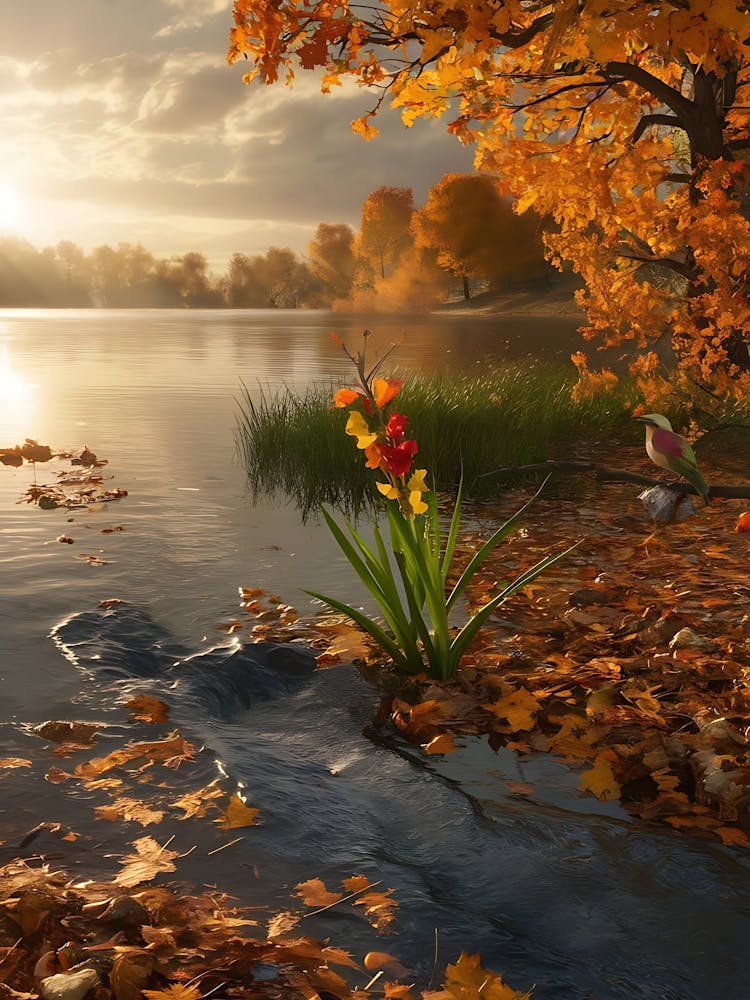 Autumn Leaves On The Lake