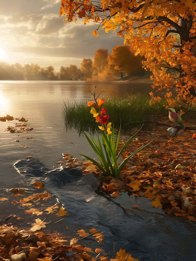 Autumn Leaves On The Lake
