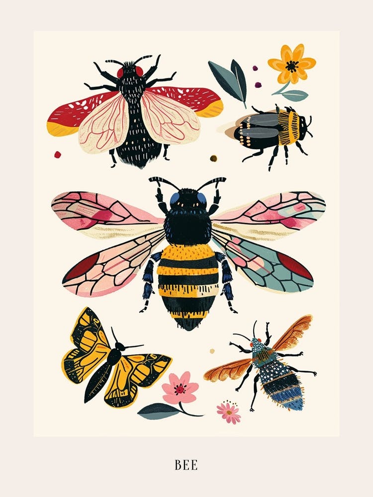 Colourful Insect Illustration Bee 8 Poster