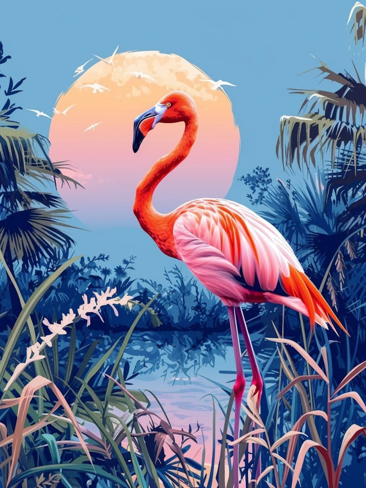 Greater Flamingo Everglades National Park Florida Tropical Illustration 4