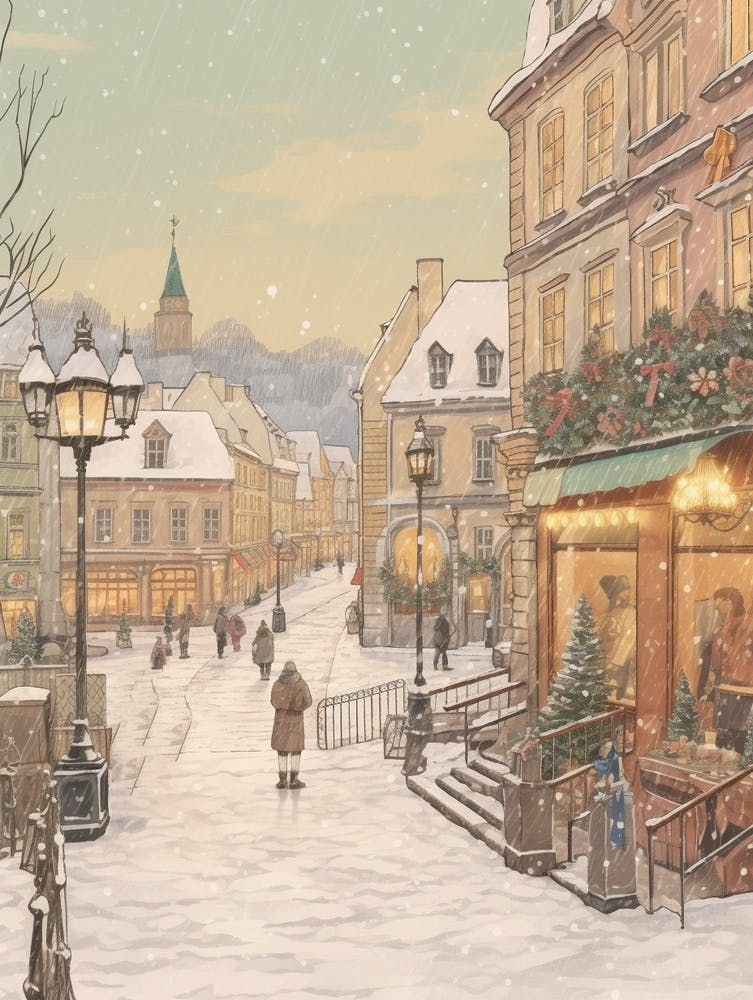 Vintage Winter Illustration Krakow Poland 5