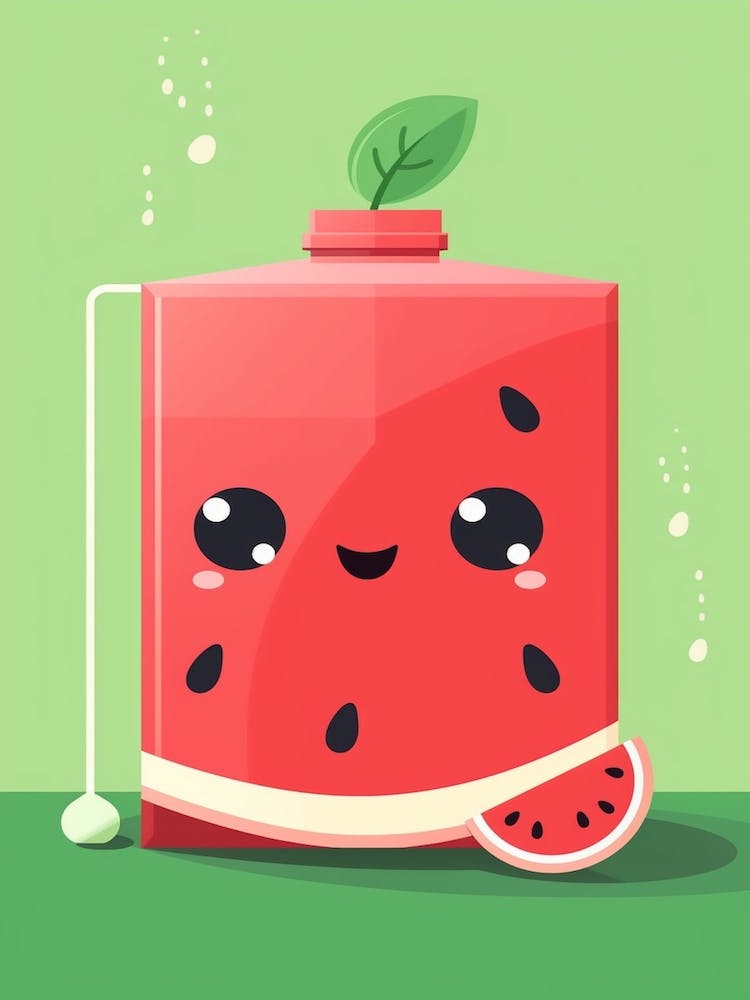 Watermelon Juice Box With A Cat Kawaii Illustration 4