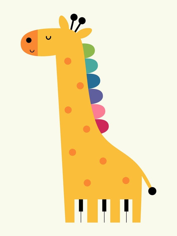 Giraffe Piano  Nursery kids art print