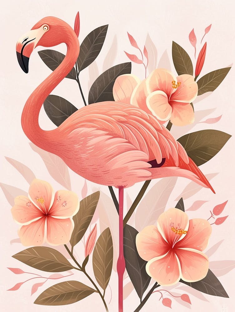 Andean Flamingo And Plumeria Minimalist Illustration 2