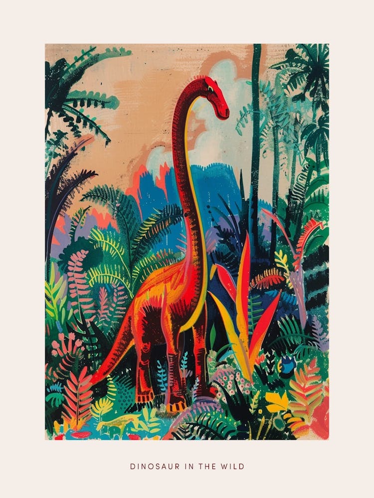 Colourful Dinosaur In The Landscape Painting 3 Poster