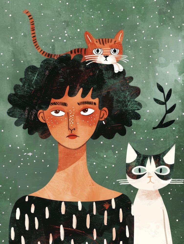 Girl And Her Cats 1