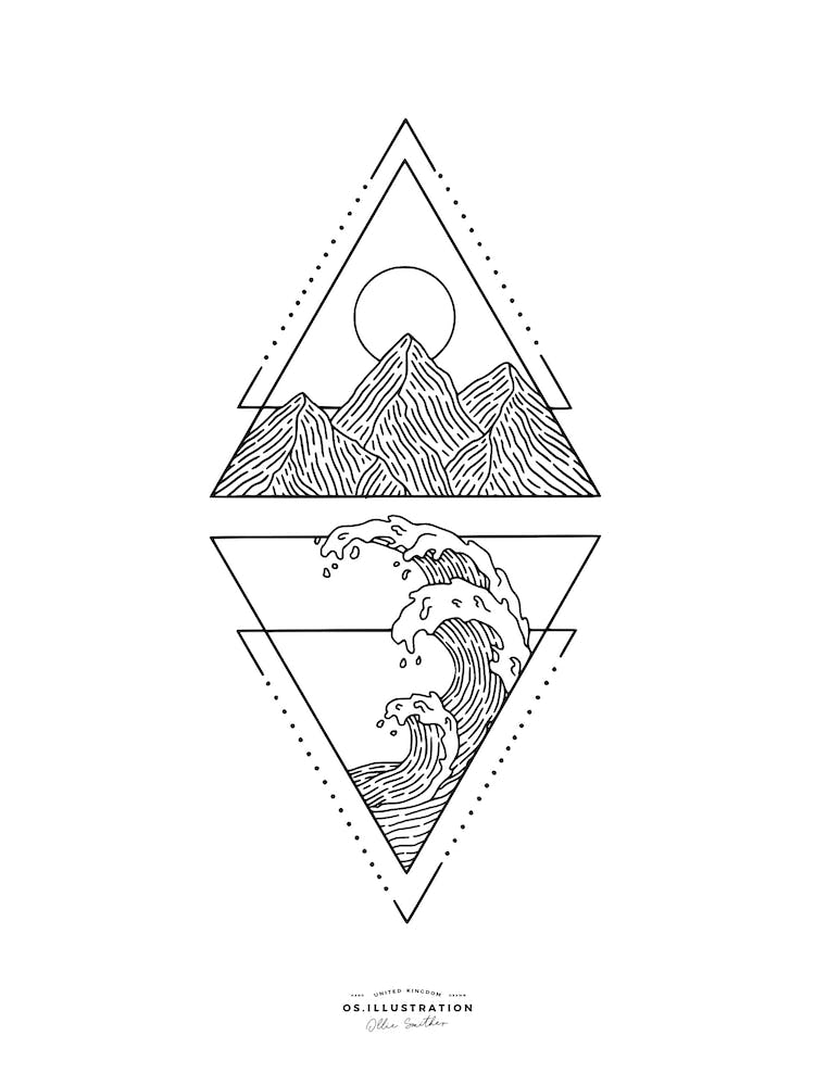 Mountains To The Sea Fineline Illustration 