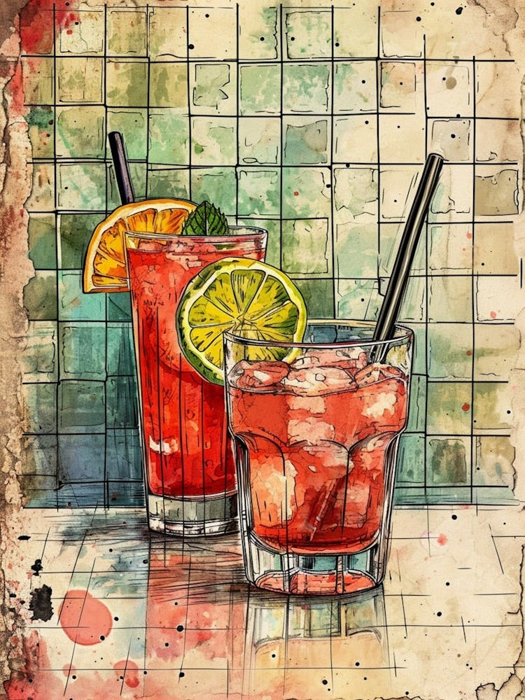 Cocktail Selection Paint Splash Watercolour