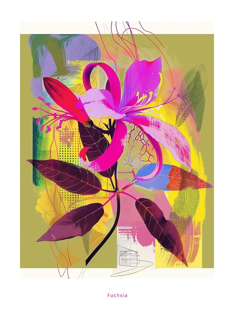 Fuchsia 1 Neon Flower Collage Poster