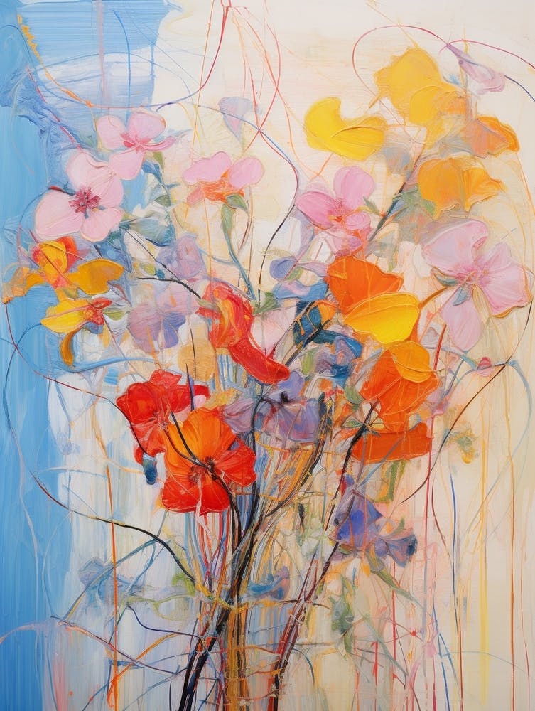 Abstraktes Blumen Gemälde Flachsblume 1