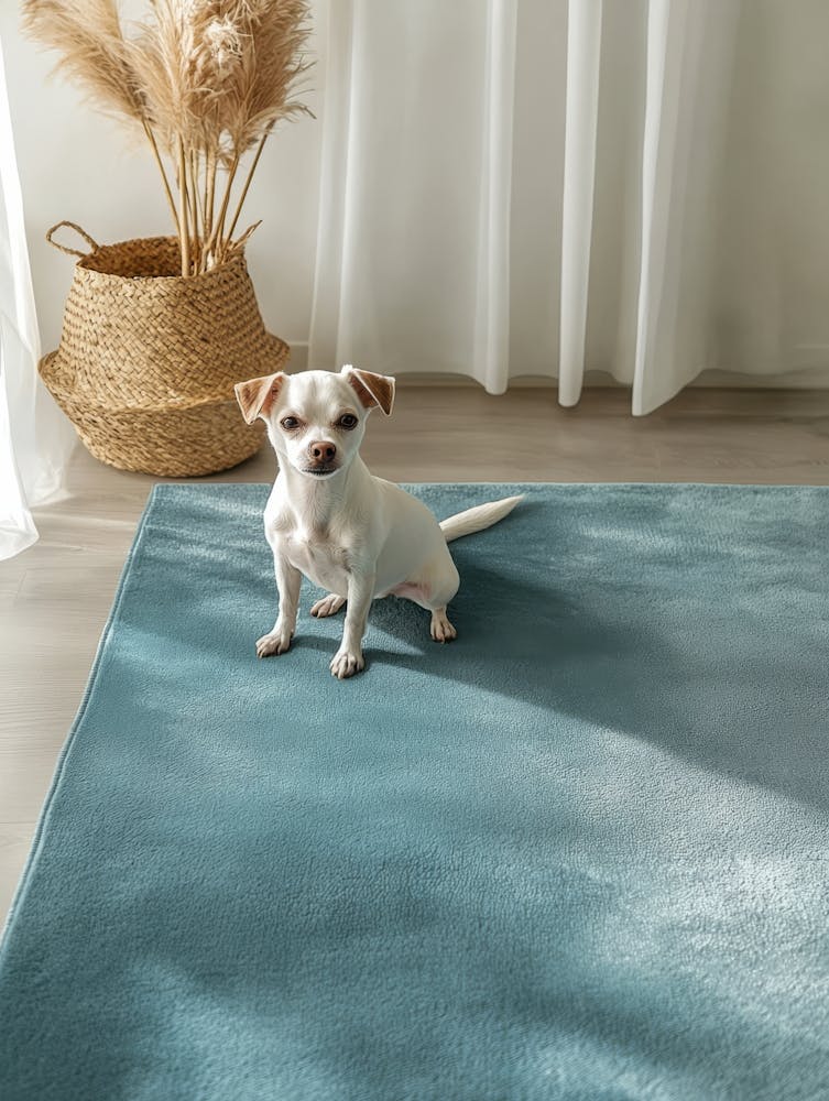 Dog In A Blue Rug. Generated AI.