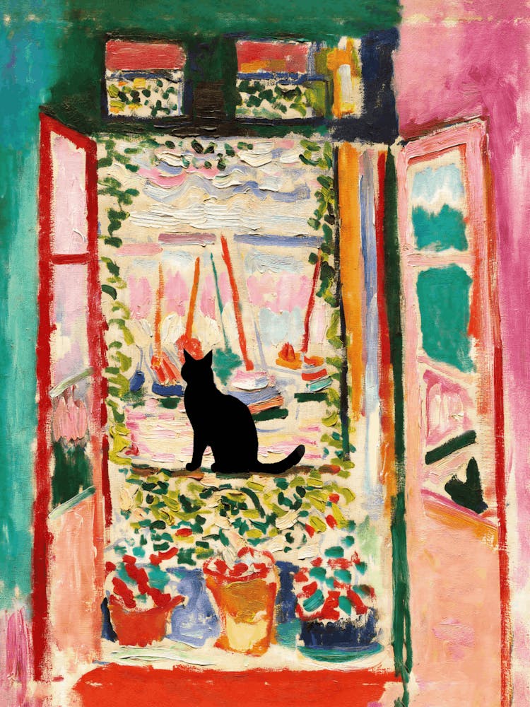 Black Cat by The Open Window, Collioure 1905 par Henri Matisse Exposition en Galerie à Paris, France Impression - Aquarelle Abstraite Côte d'Azur HD Haute Résolution Art Chats Amusants