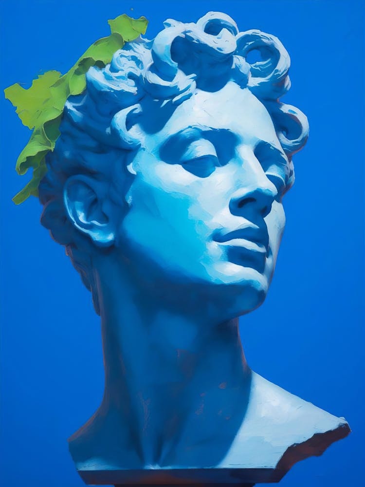 Abstract Bust Statue Painting, Abstract Blue Art, Blue Modern Art, Greek Print, Trendy Art, Office Wall Decor, Minimal Abstract Art