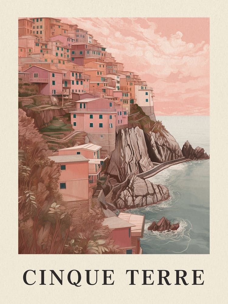 Cinque Terre Vintage Pink Italy Poster