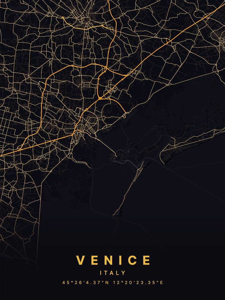 Venice Italy Black And Gold Map