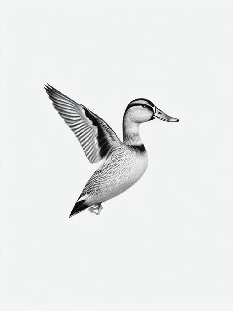 Mallard Duck B&W Pencil Drawing 2 Bird