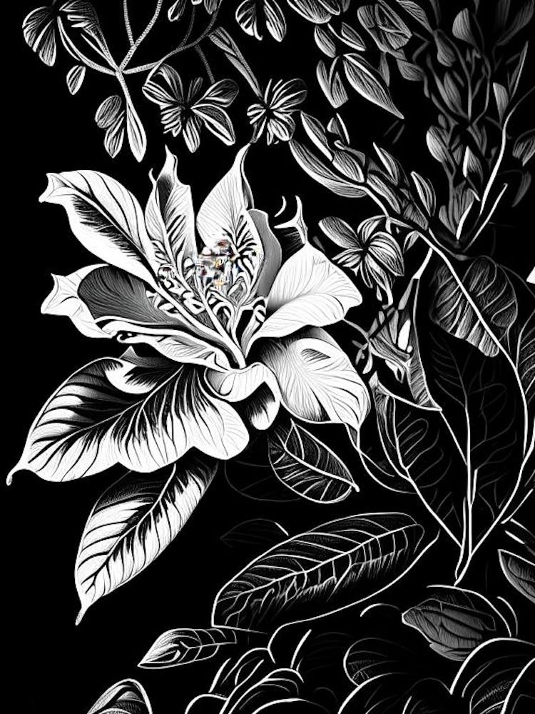 Rhododendron Leaf Linocut 2