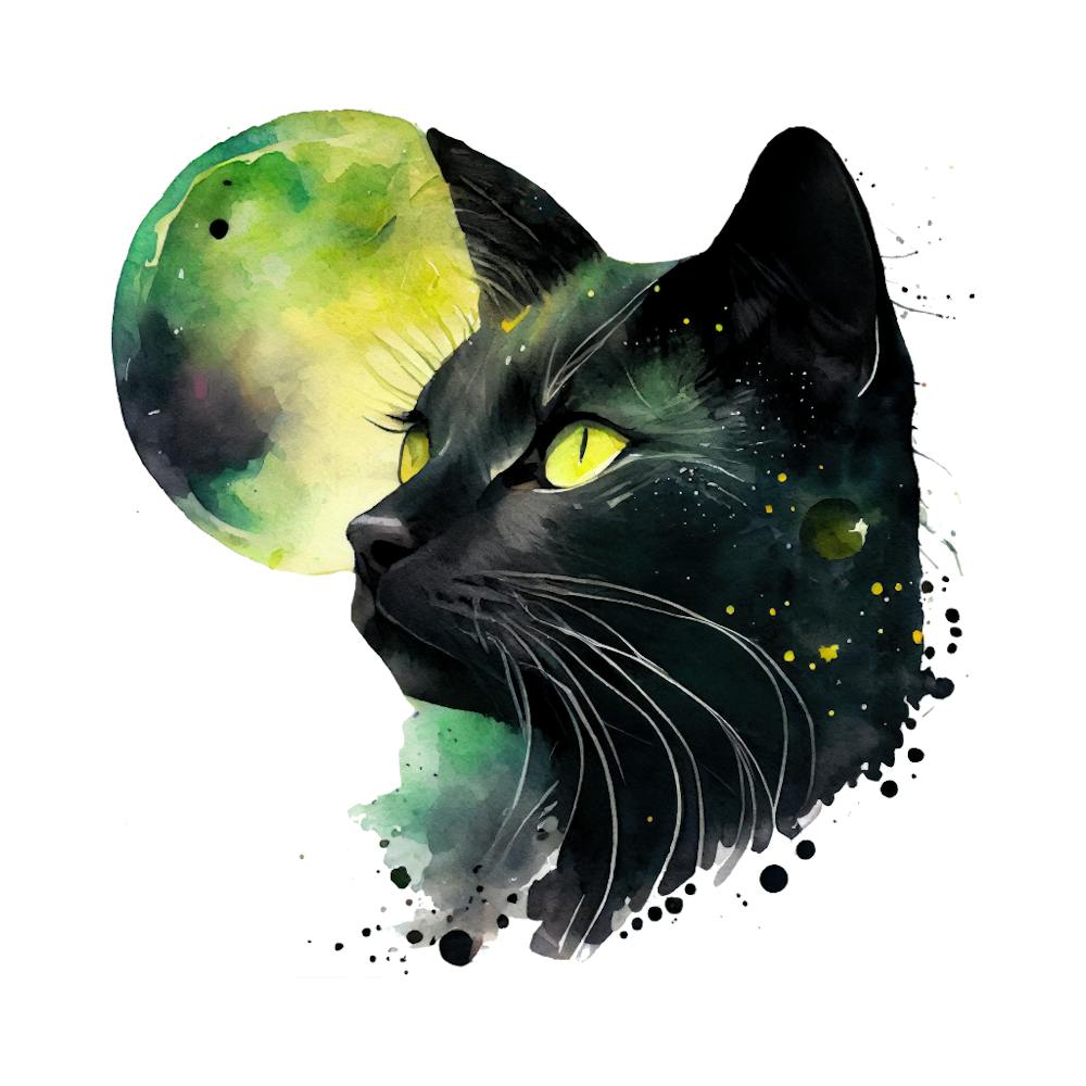 Black Cat With Moon Animal Wall Art