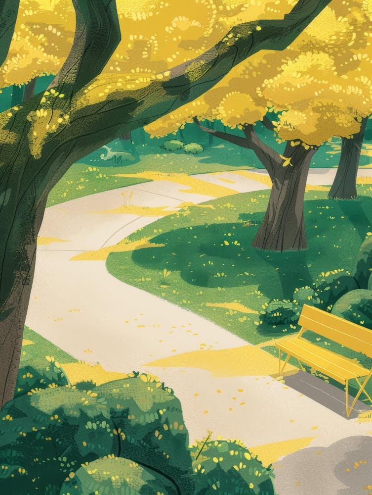 Yellow Bench In The Park