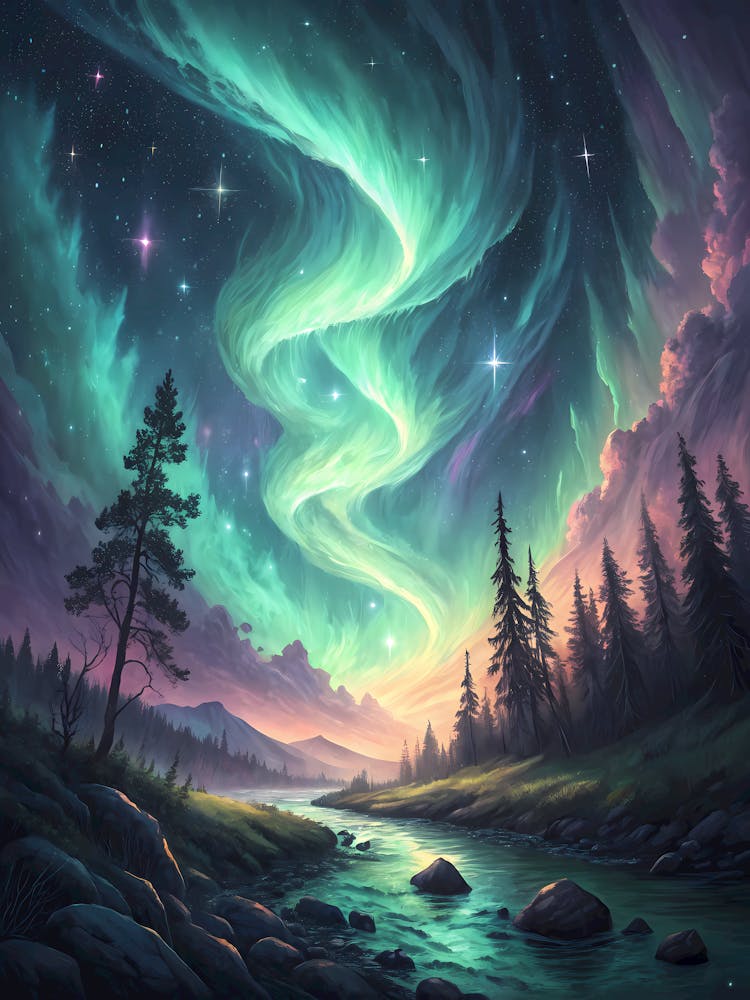 Un Design Lumineux Inspiré par l'Aurora Borealis Style Peinture à l'Huile