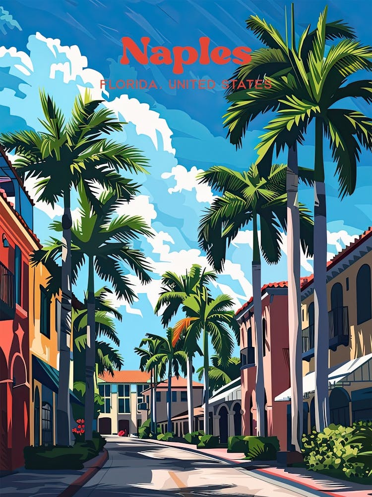 Naples Florida Holiday Digital Travel Illustration