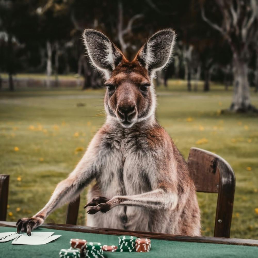 Känguru rauchend am Pokertisch im Freien