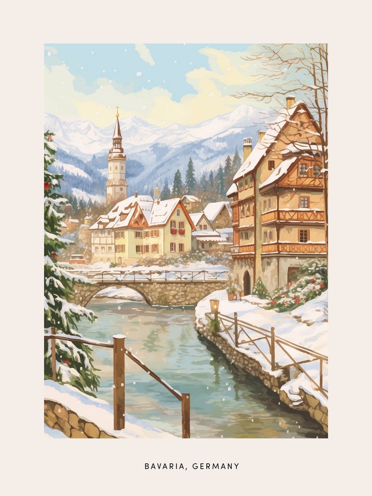 Vintage Winter Poster Bavaria Germany 1