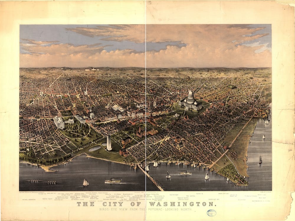 The City Of Washington Birds Eye View From The Potomac Looking North