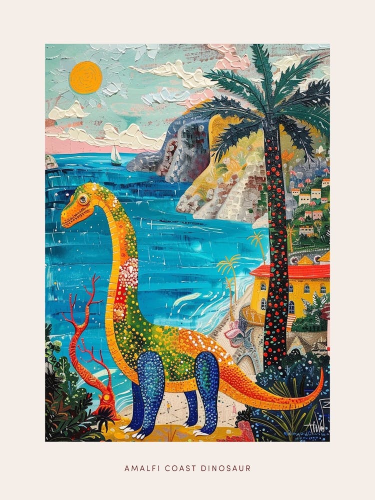 Dinosaur By The Amalfi Coast Painting 3 Poster