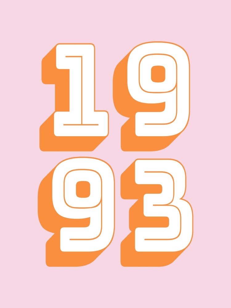 Number Year 1993 Pink and Orange