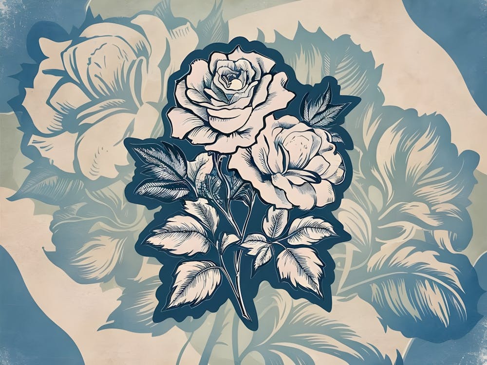 Roses On A Blue Background 2