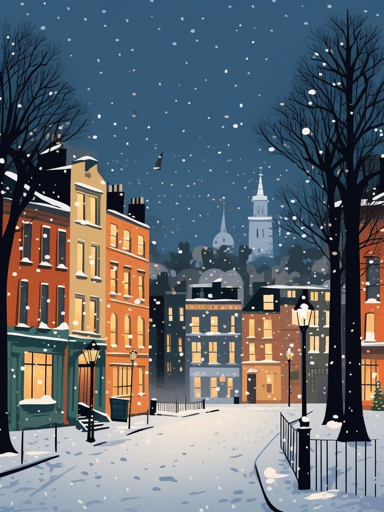 Winter Travel Night Illustration Dublin Ireland 3