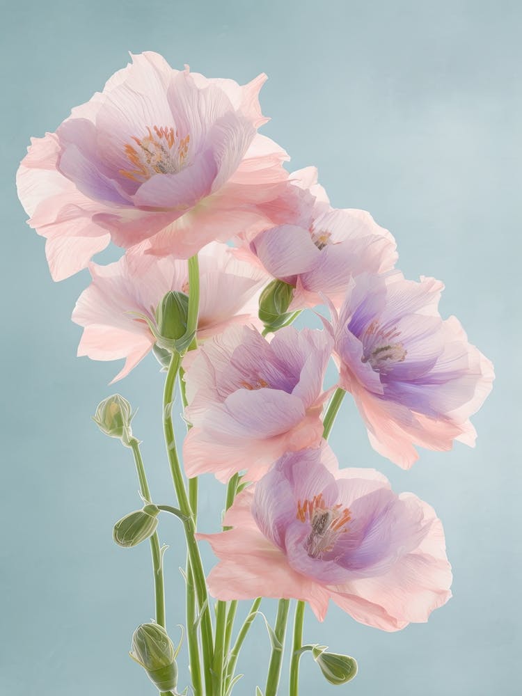 Delphinium Flowers Acrylic Painting In Pastel Colours 4