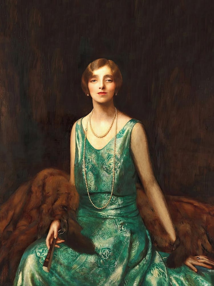 Woman in Green, Dark and Moody Vintage Woman Portrait Art