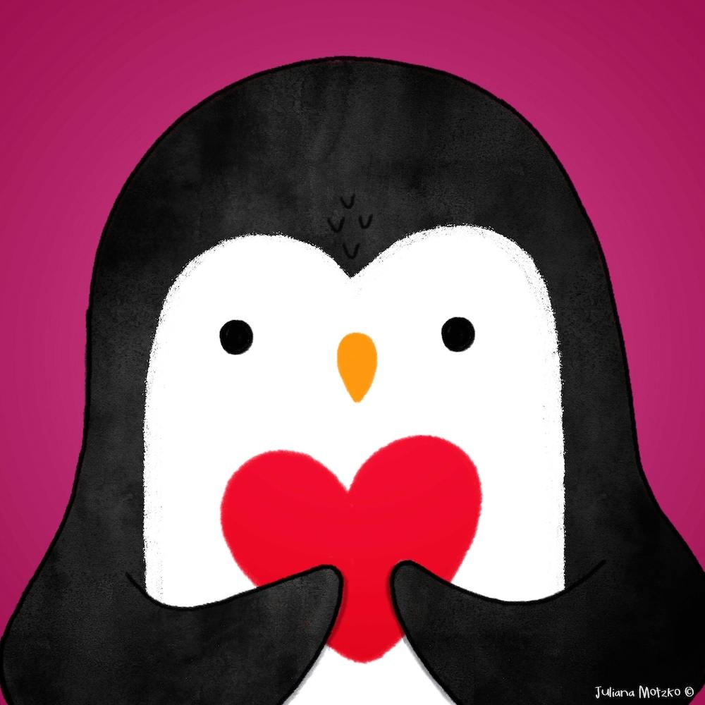 Penguin With Heart In Hands Square