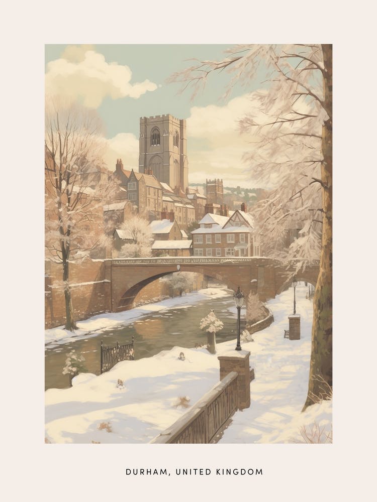 Vintage Winter Poster Durham United Kingdom 3