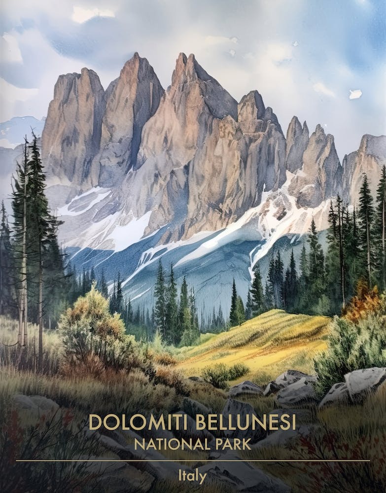 Dolomiti Bellunesi National Park Italy Watercolour 3