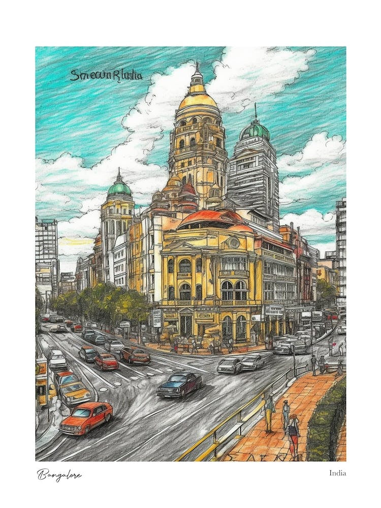 Bangalore India Drawing Pencil Style 1 Travel Poster