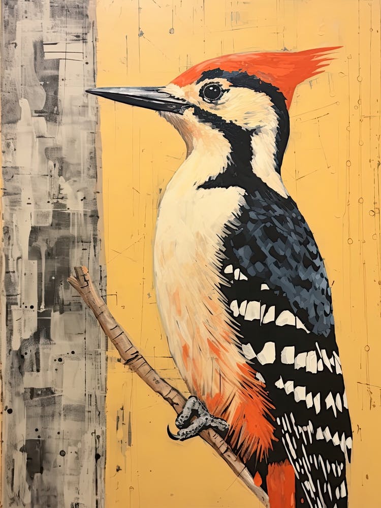 Woodpecker, Woodblock Animal Drawing 1