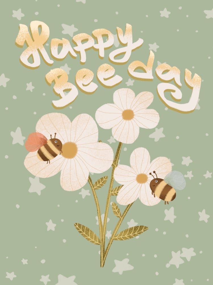 Save the bees happy bee day floral illustration