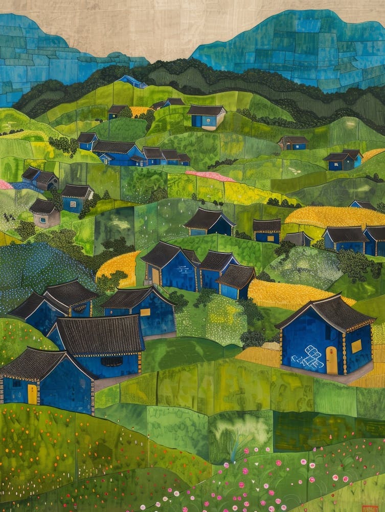 Maisons Bleues Dans Les Montagnes