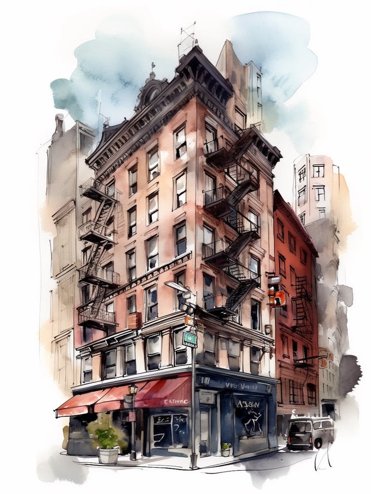 Tribeca New York City Neighborhood, Watercolour 1