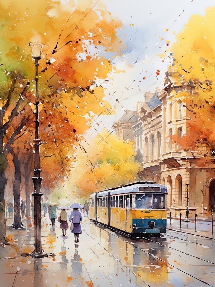 Budapest Hungary In Autumn Fall, Watercolour 4