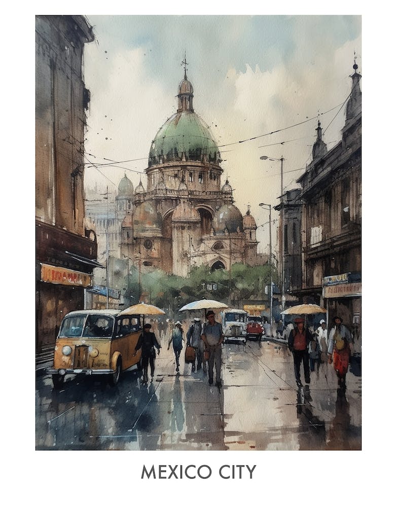 Mexico City Watercolor 2travel Poster