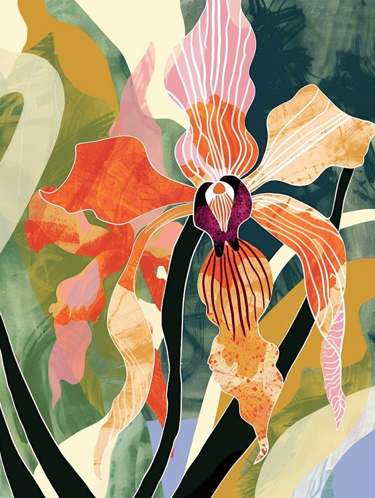 Illustration de Fleur Colorée Orchidée Singe 2