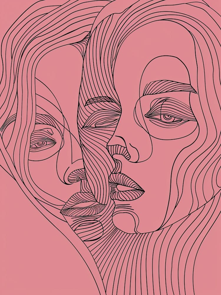 Abstrakte Porträt-Serie Pink und Weiß 3
