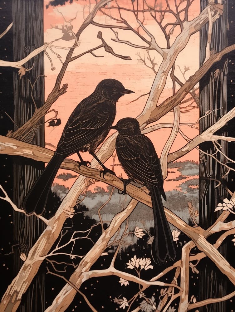 Art Nouveau Birds Poster Chimney Swift 1