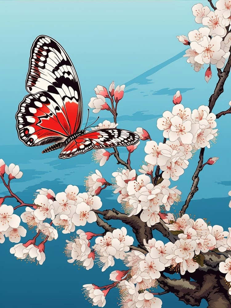 Cherry Blossom Butterfly Japanese Style Painting 2