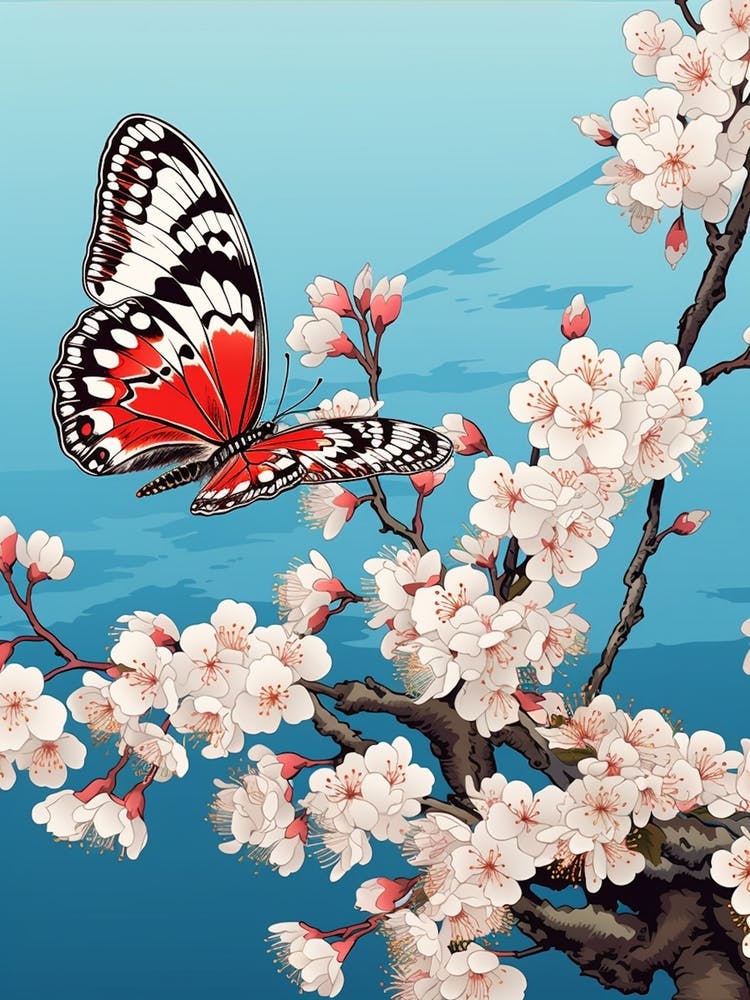 Cherry Blossom Butterfly Japanese Style Painting 2