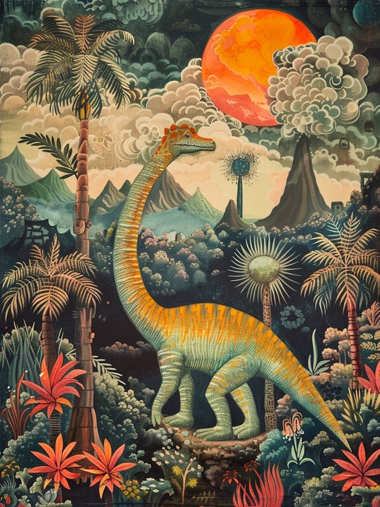 Dinosaur In A Paradise Landscape Painting 3